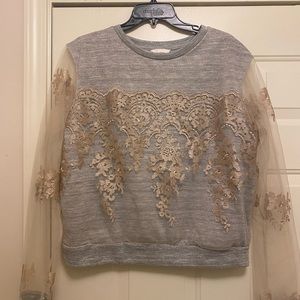 H&M sheer sleeves with a sheer overlay top